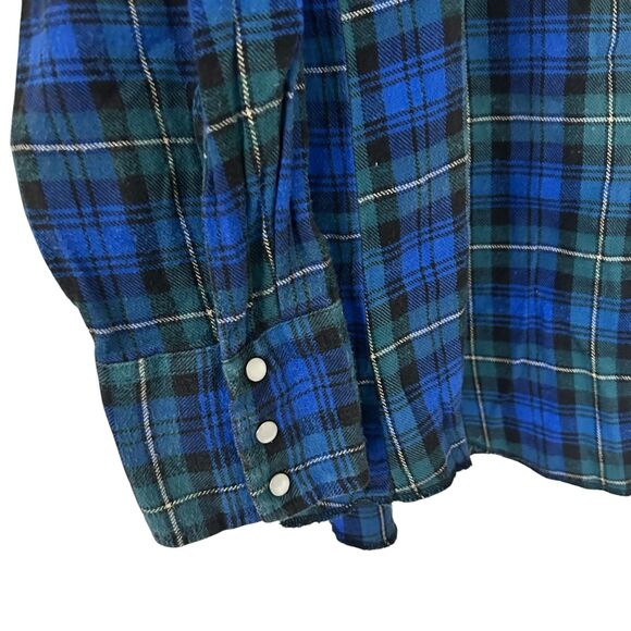 Wrangler Western Shirt XL Plaid Flannel Snap Button Raw Hem Grunge Cowboy - Picture 4 of 7
